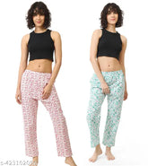 Women's cotton printed track pant pajamas, maxi length lounge wear set in soft cotton fabric, India origin